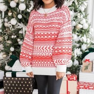 Pink Lily Fair Isle Knit Sweater Size Small